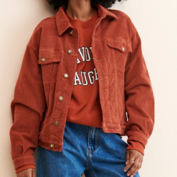 FAVORITE DAUGHTER x NUULY MISCHA CORDUROY JACKET TRUCKER LOGO BUTTON sz XS - Picture 1 of 1